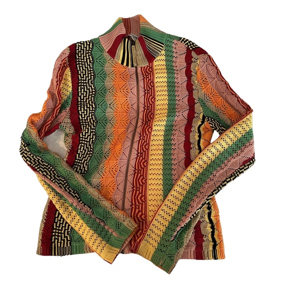MOSCHINO VINTAGE STRIPED KNIT CARDIGAN SWEATER VIBRANT RED YELLOW GOLD JACKET IT - Picture 5 of 7
